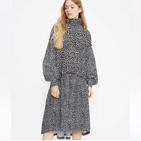 Ted Baker Black and White Floral Tiered Toddl Long Sleeve Midi Peasant Dress - Picture 16 of 16